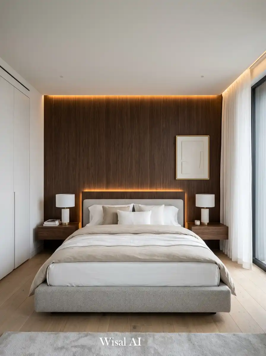 29. Dark Walnut Feature Wall Luxury Bedroom