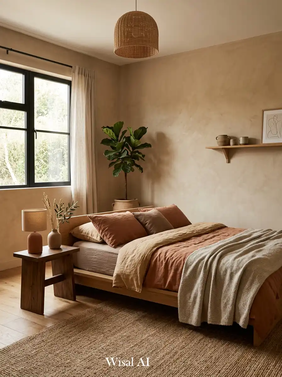 24. Earthy Cozy Bedroom with Clay Tones