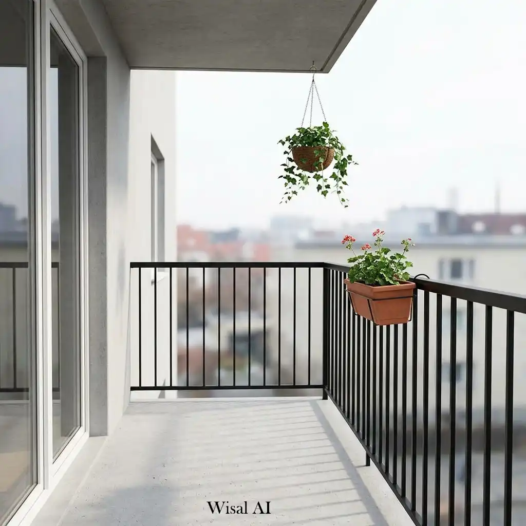 Beautiful small balcony filled with lush greenery and colorful potted plants.