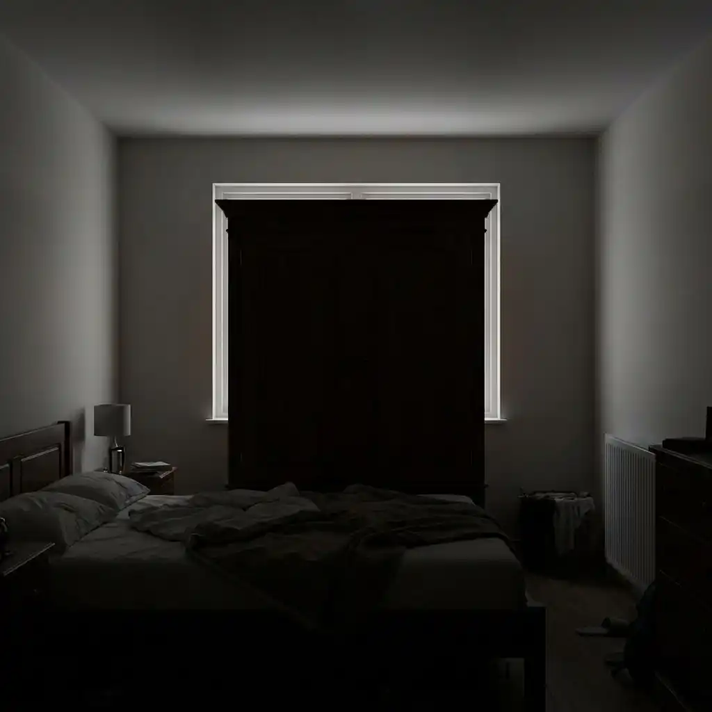 Bright bedroom layout designed to maximize natural light through large unobstructed windows.