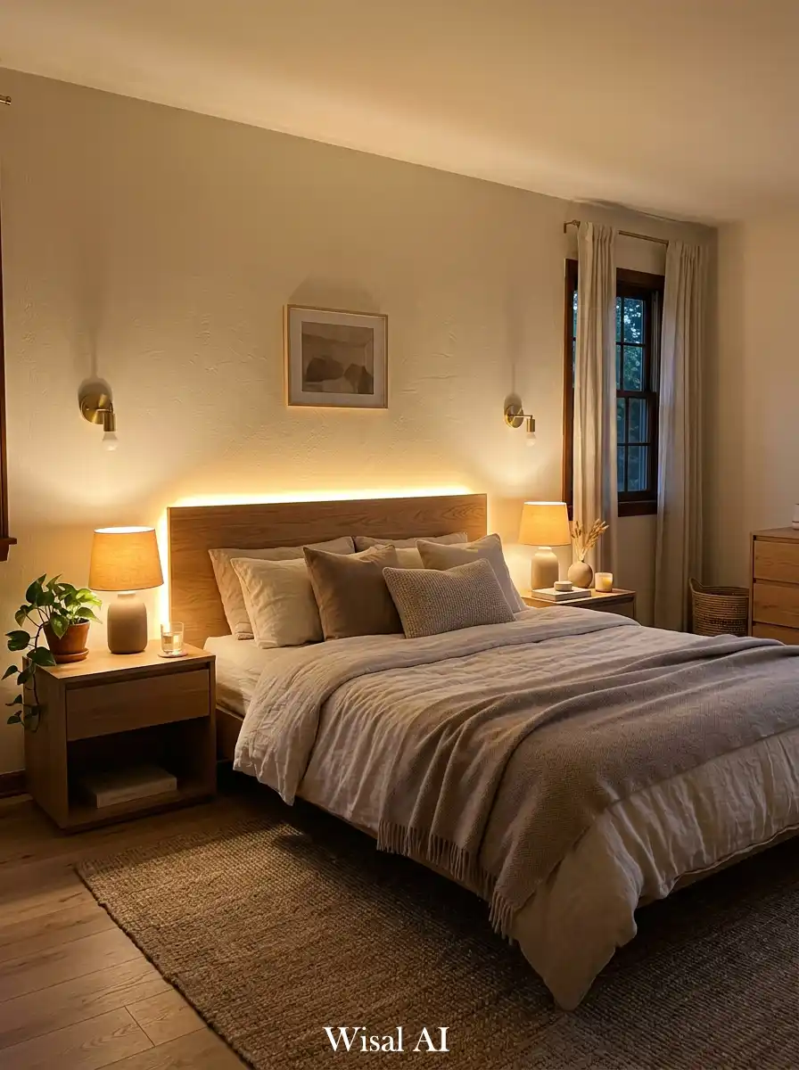 4. Warm Minimal Bedroom with Ambient Lighting