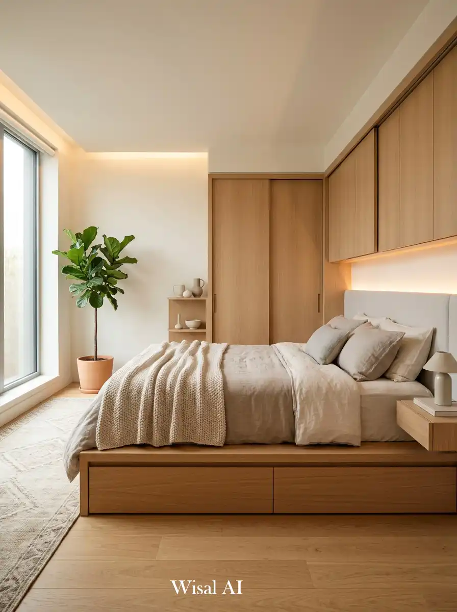 25. Modern Cozy Bedroom with Hidden Storage Design