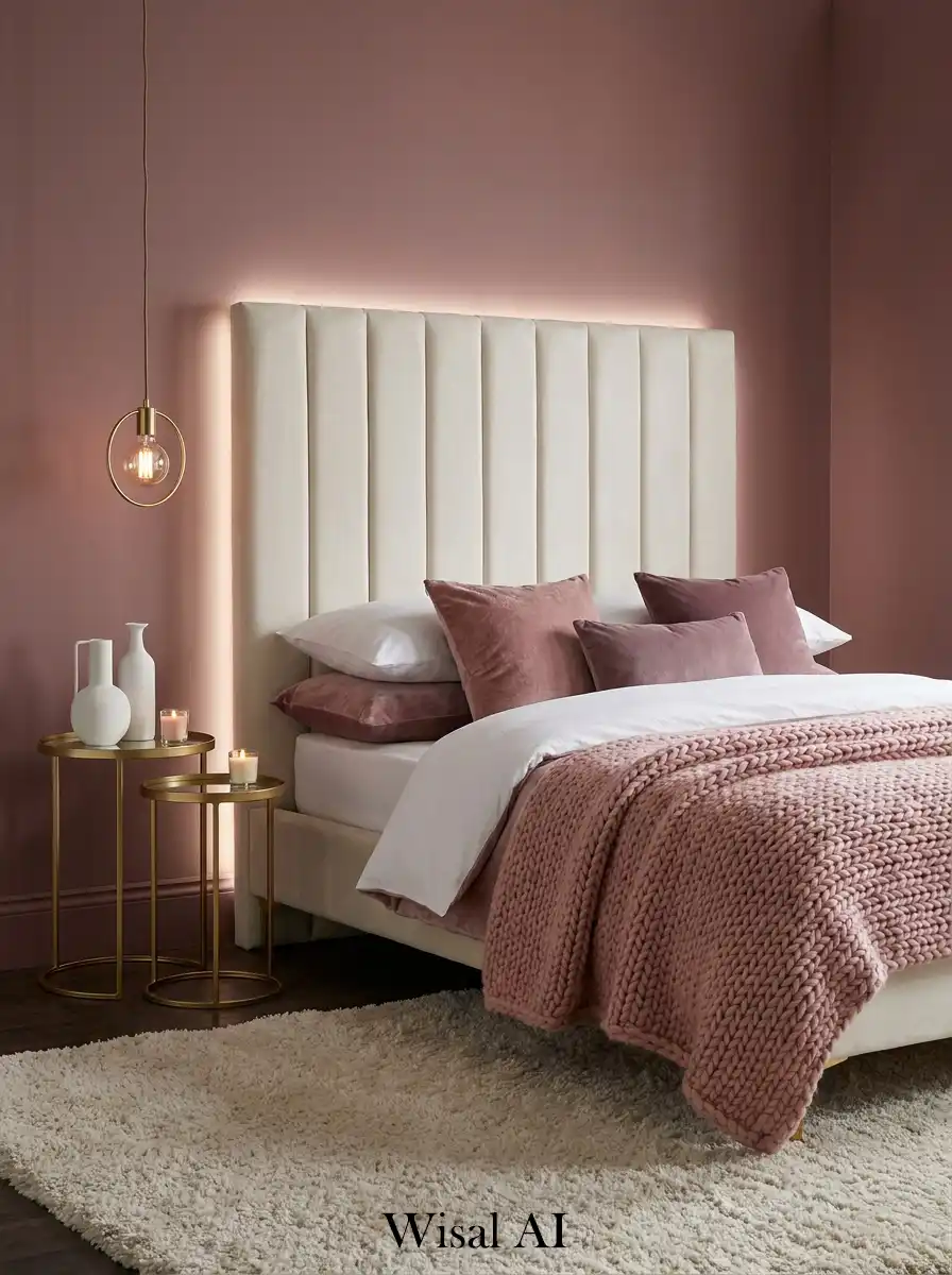 15. Textural Harmony: Modern Dusty Pink Bedroom Idea
