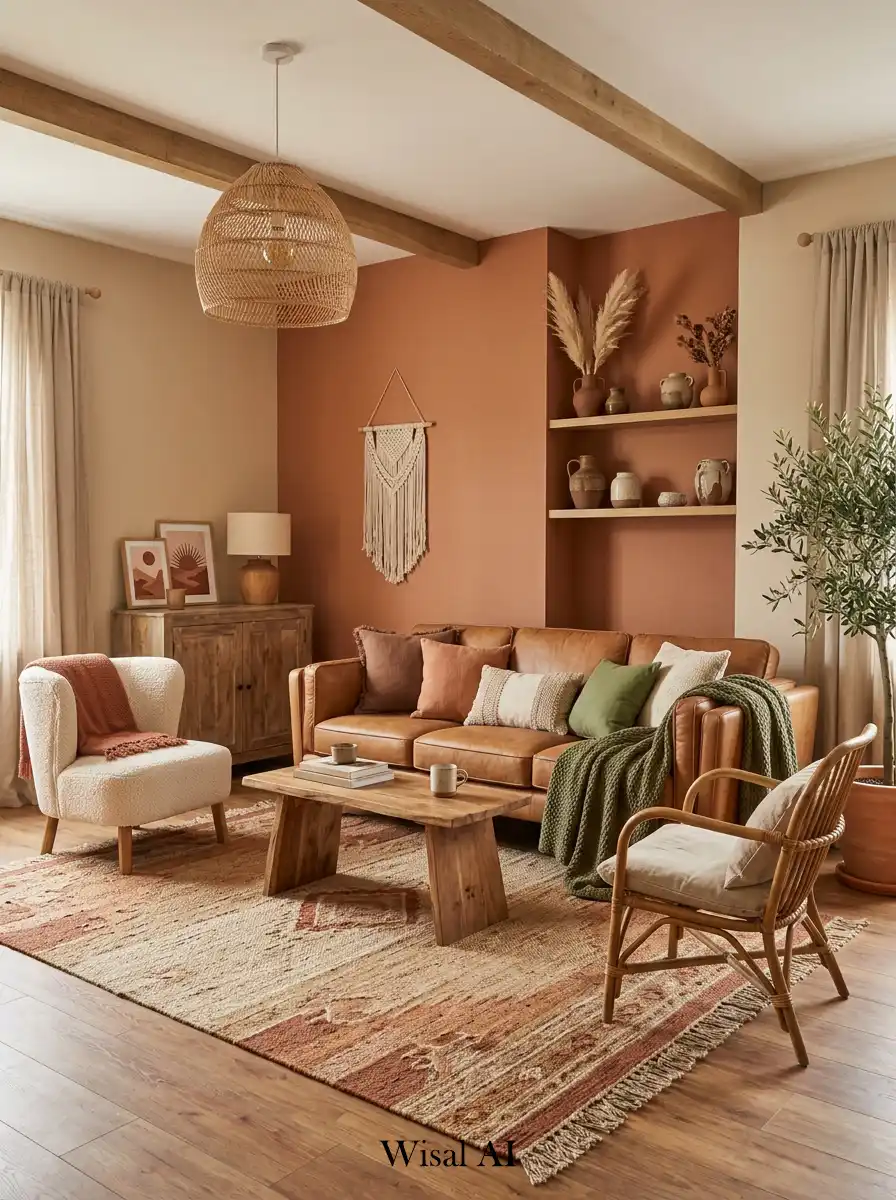 5. Warm Earth Tone Boho Living Room Concept