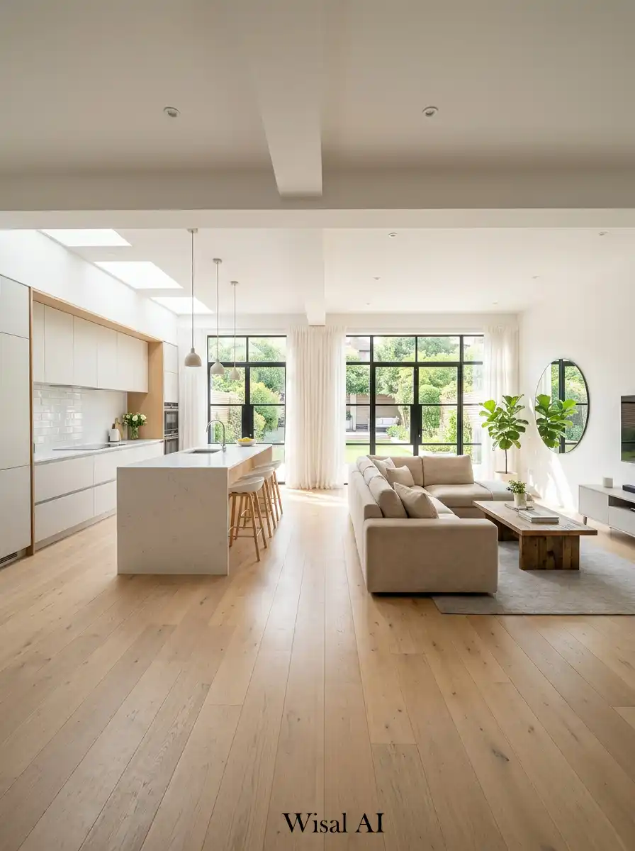 6. Natural Light Focus Modern Open-Plan Kitchen and Living Room Idea