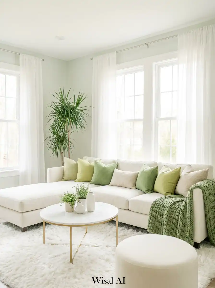 6. The Airy Atrium: A Sage Green Living Haven