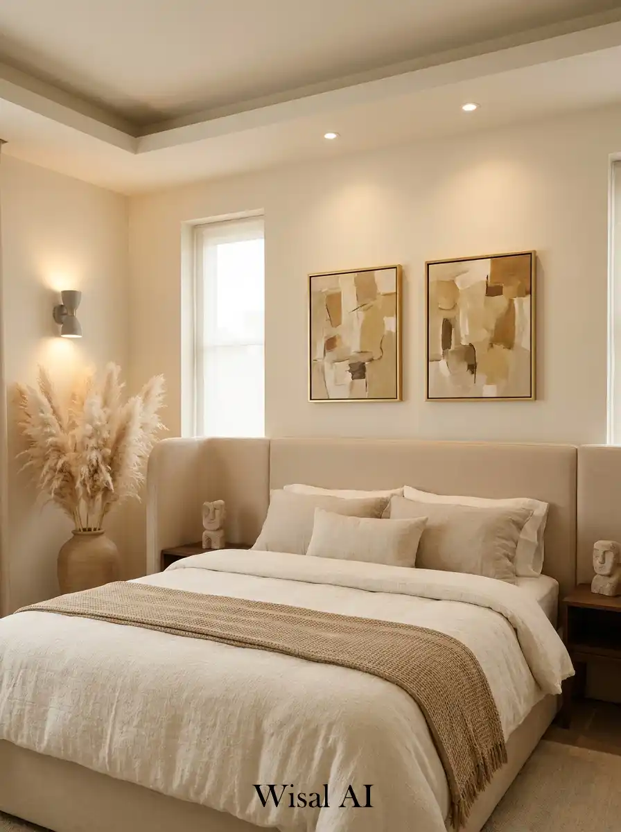 6. The Textured Tonal Suite: Soft Hotel Bedroom Idea