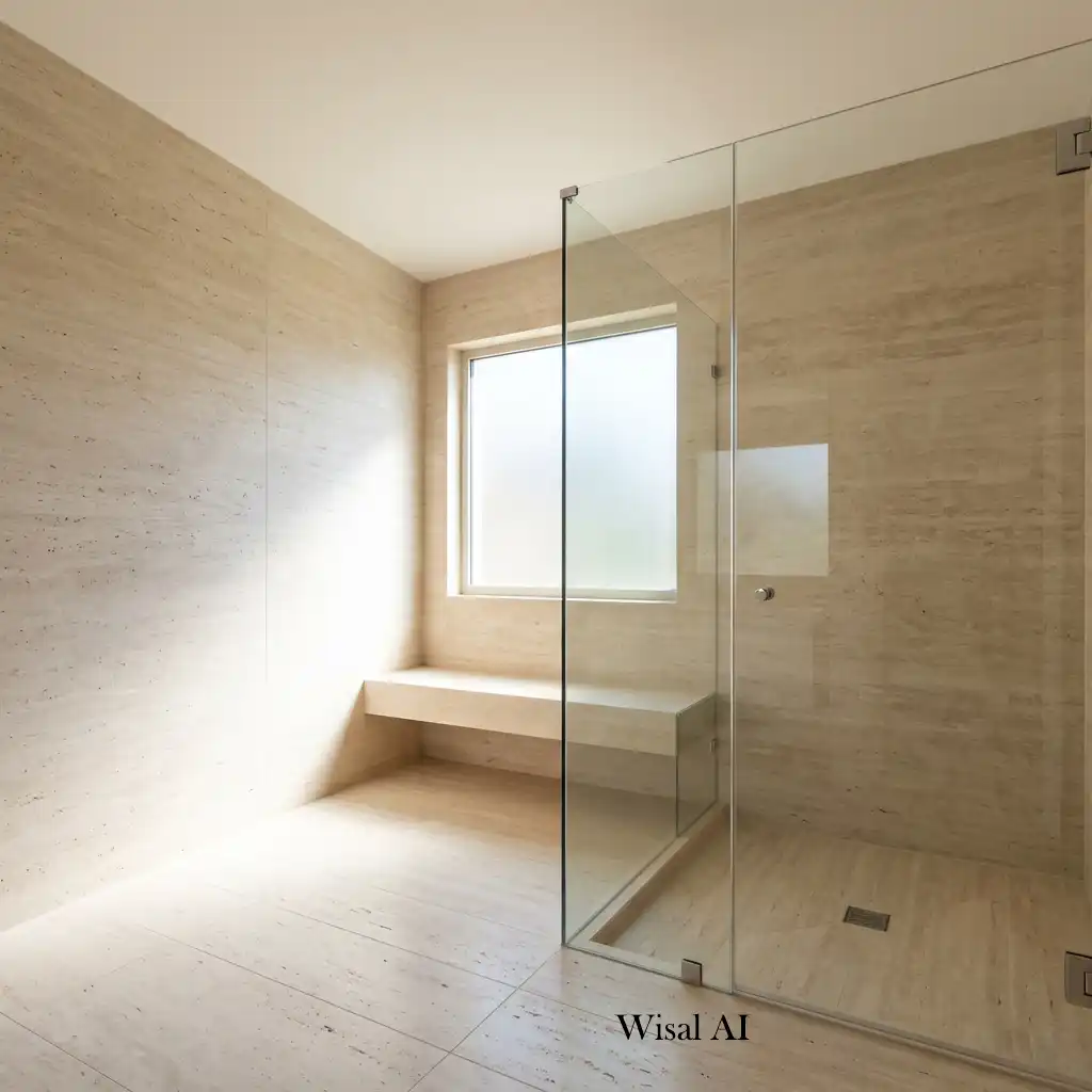 Contemporary bathroom featuring a rainfall showerhead, frameless glass shower enclosure, and built-in shower niche for a luxury experience.