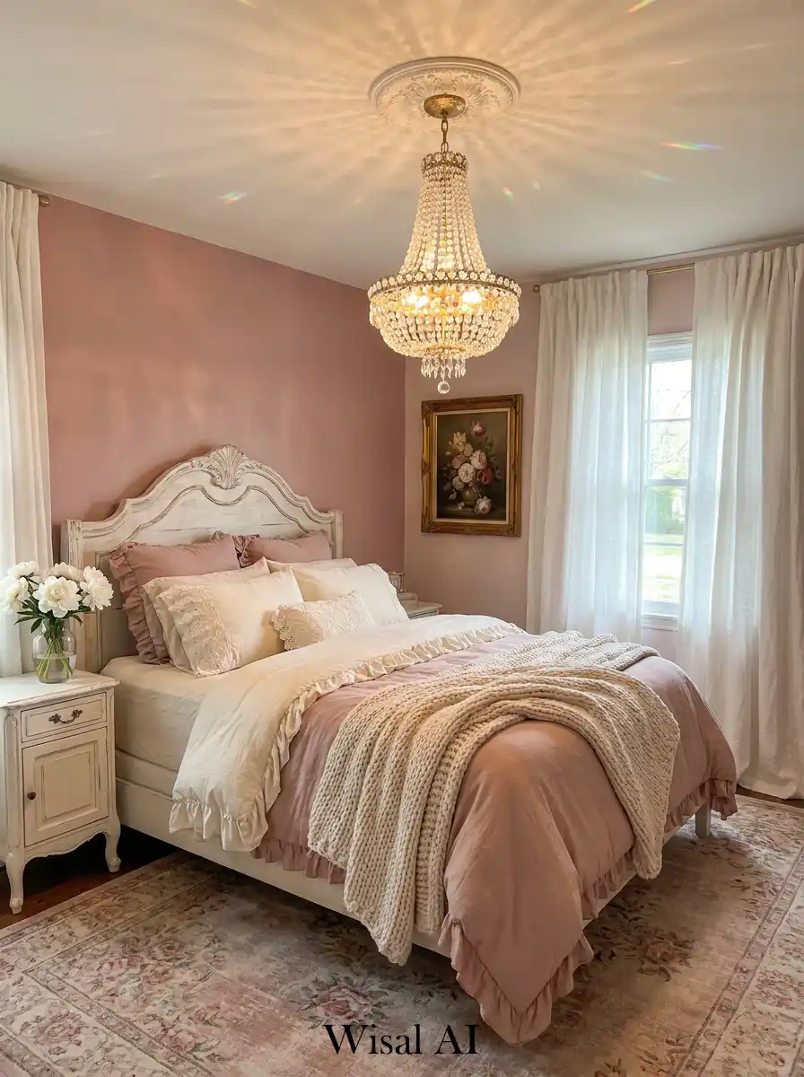 7. Royal Grandeur Meet Dusty Pink Bedroom Idea