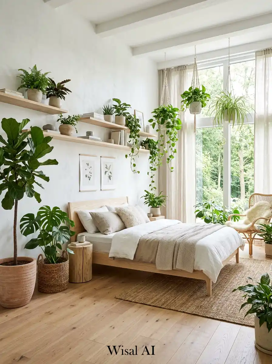7. Scandinavian Bedroom with Indoor Greenery Focus