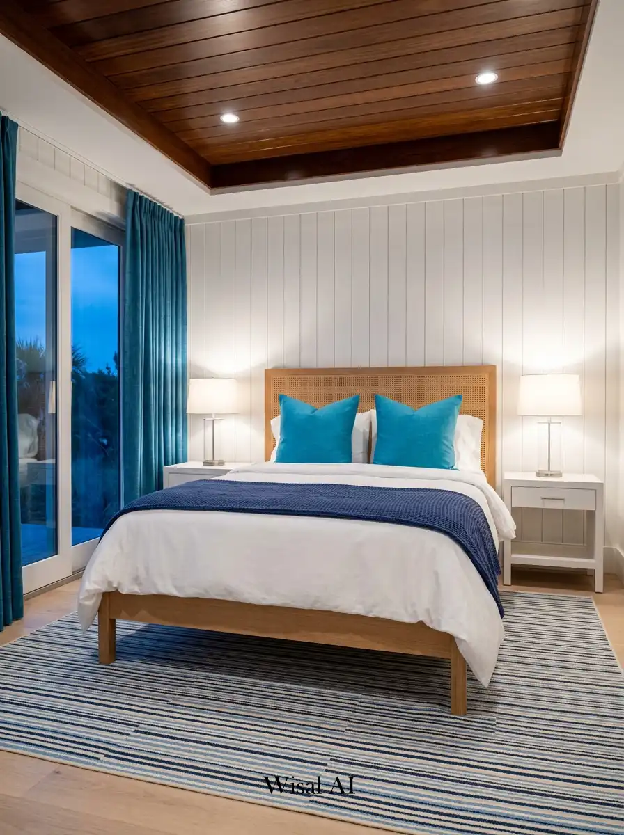 18. Deep Indigo Accents in a Modern Coastal Cottage Bedroom