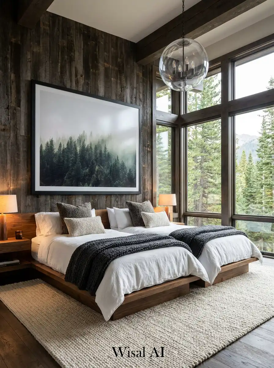 18. The Alpine Escape: Forest-Inspired Hotel Bedroom Idea