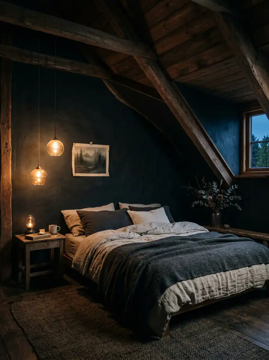 8. The Attic Hideaway: Dark Cozy Bedroom Design