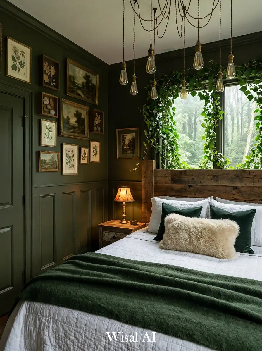 8. The Collector’s Suite: A Vintage Dark Olive Bedroom Idea