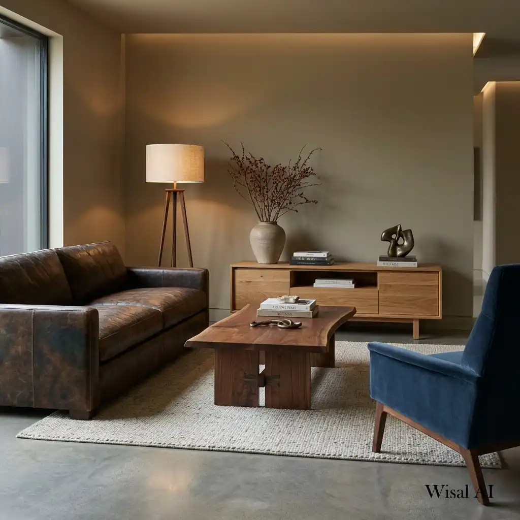 High-quality living room furniture crafted from natural wood and stone.