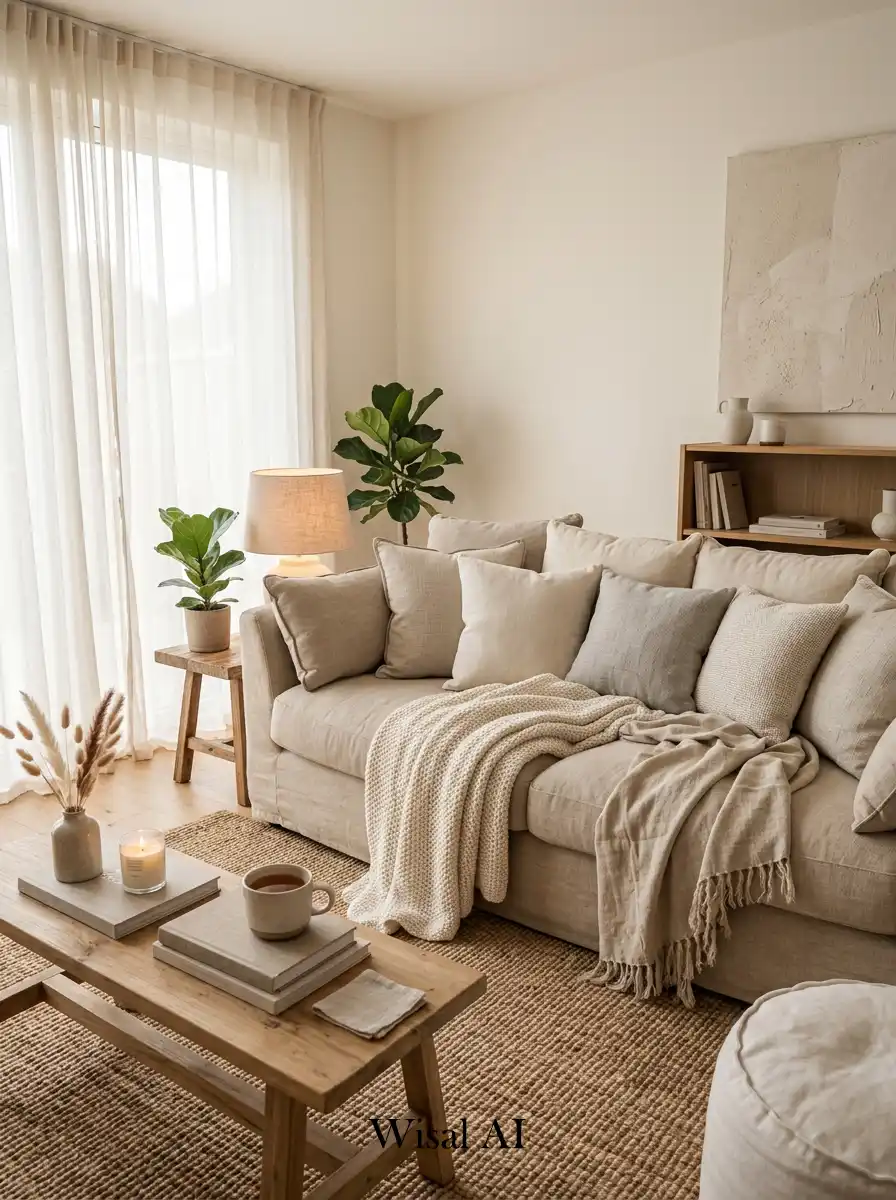 9. Linen and Cotton Living Room Idea
