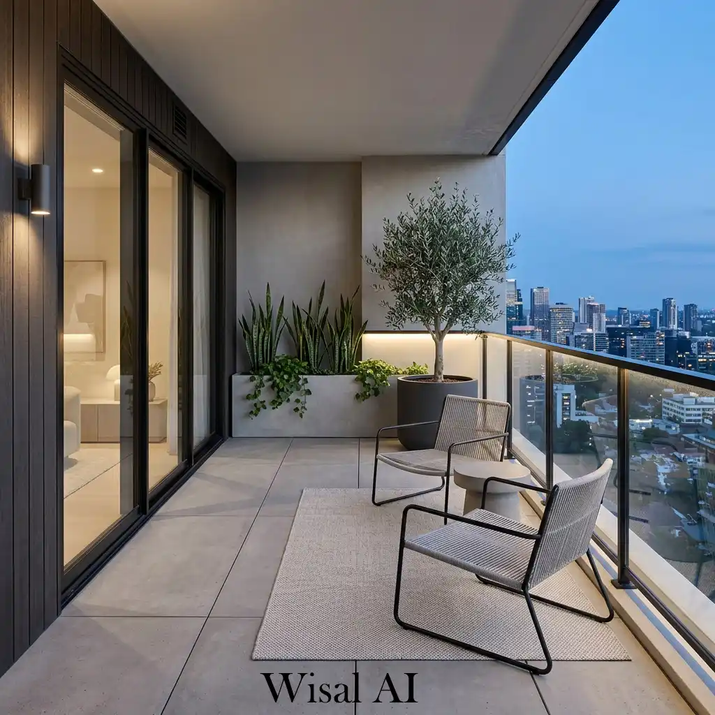Modern green balcony with clean minimalist design lines
