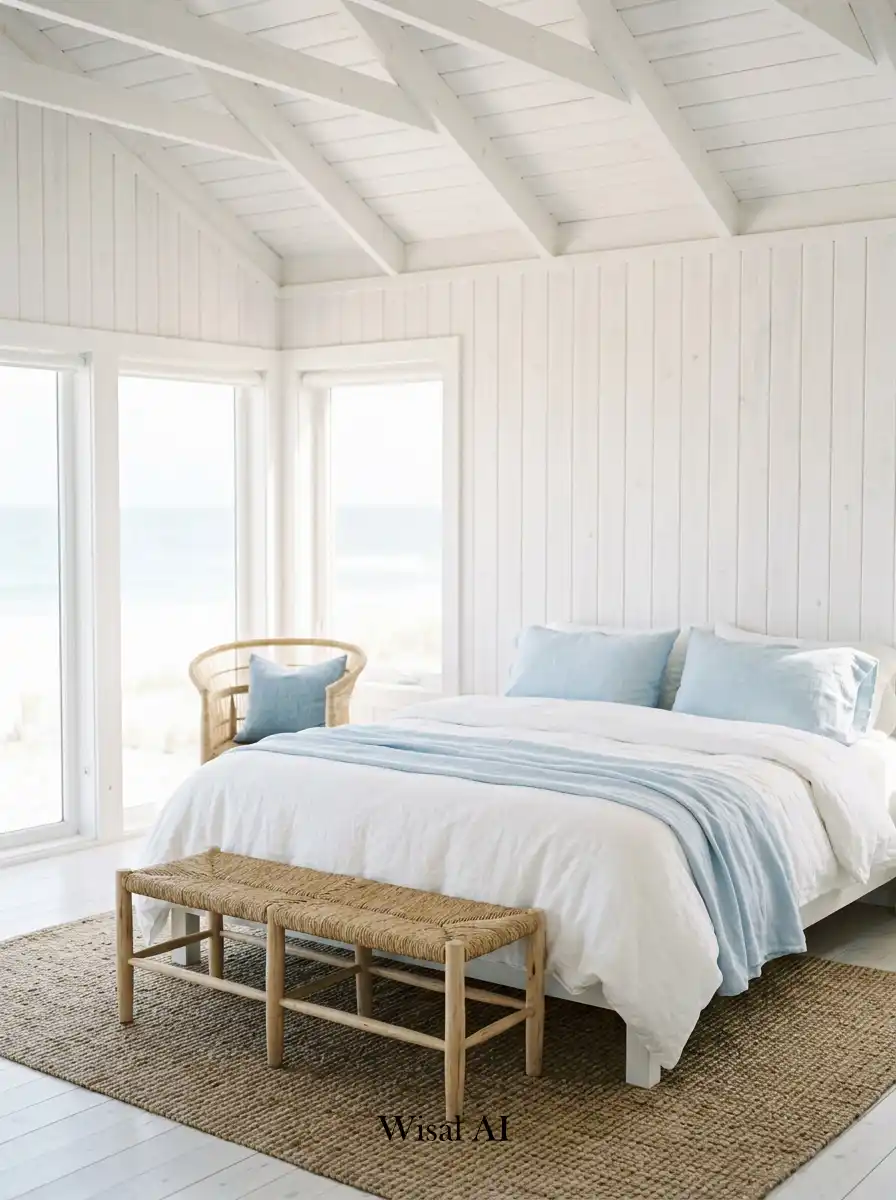 19. Monochromatic Breezy Whites: A Coastal Cottage Bedroom Sanctuary