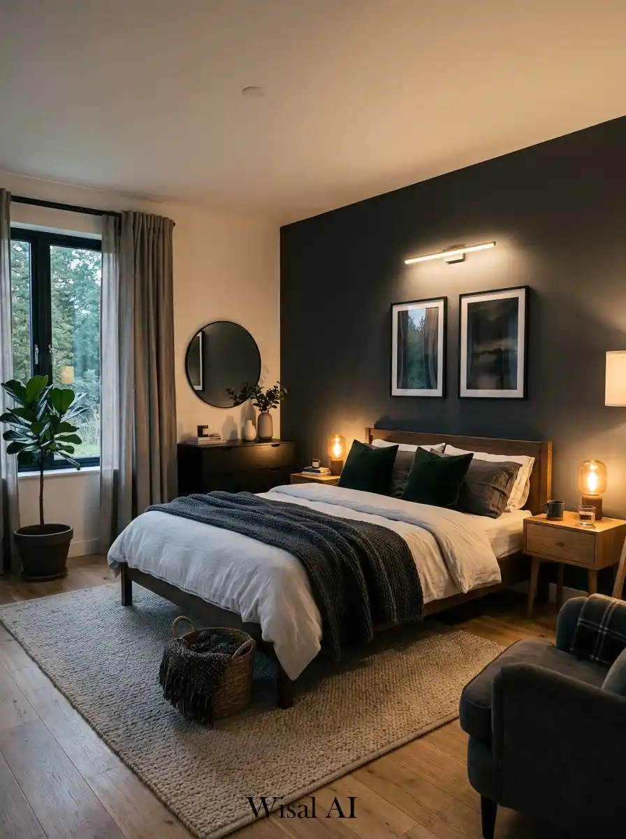 9. Scandinavian Bedroom with Dark Moody Accents
