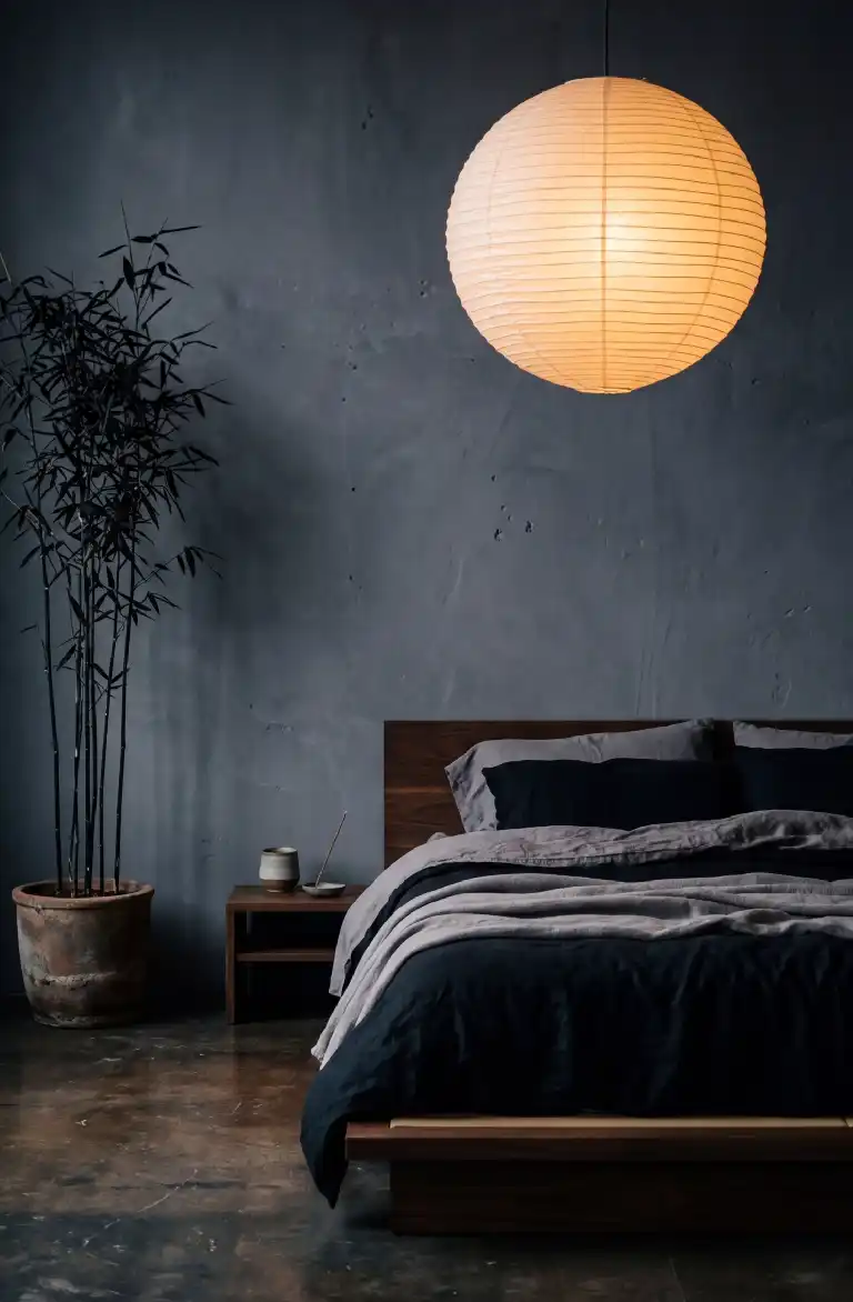  Best Japandi Bedroom Ideas to Transform Your Space into a Serene Sanctuary - Midnight Minimalist (Moody Japandi)