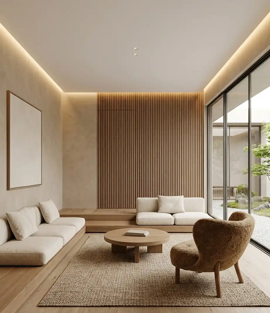 Modern Living Room Idea: The Industrial-Rustic Refinement - Modern Living Room Idea: The Japandi Linear Composition