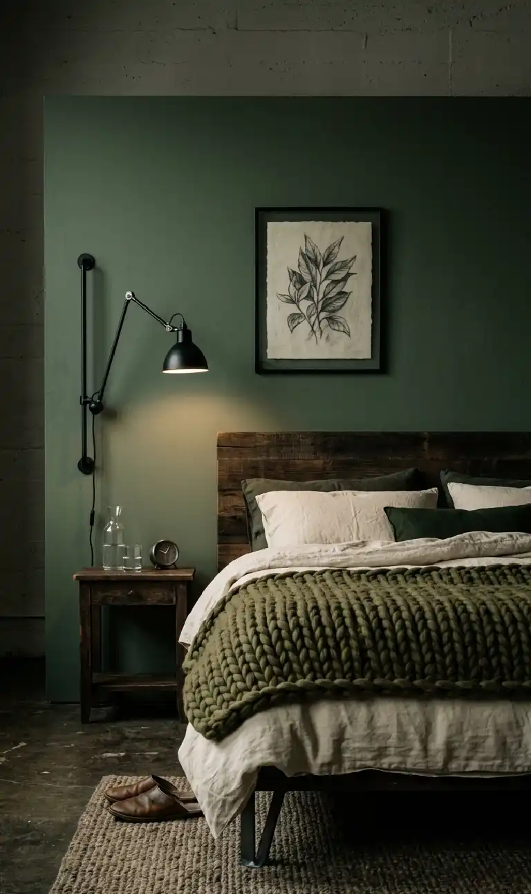 The Rustic Walnut Retreat bedroom - Moody Industrial Slate bedroom