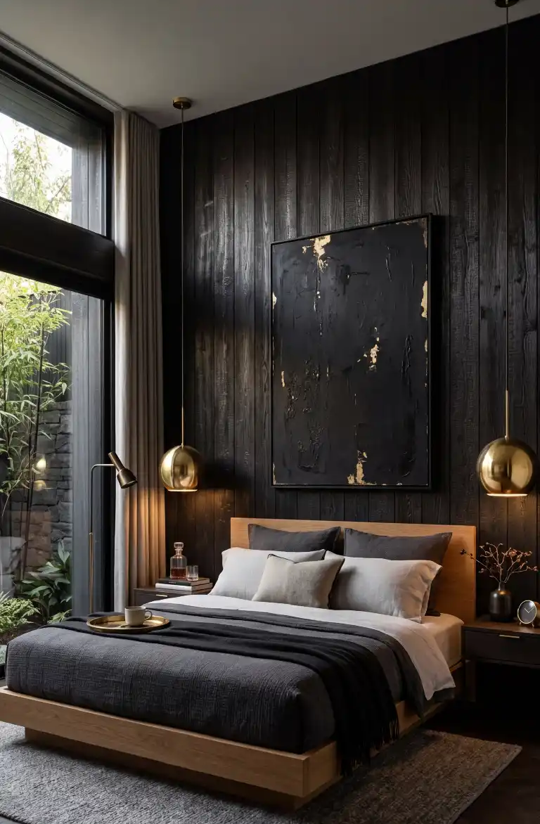 Best Japandi Bedroom Ideas to Transform Your Space into a Serene Sanctuary - Modern Charcoal and Brass