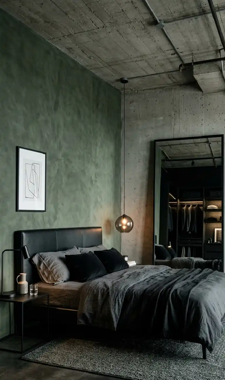 The Rustic Walnut Retreat bedroom - The Dark Sage and Concrete Industrial bedroom