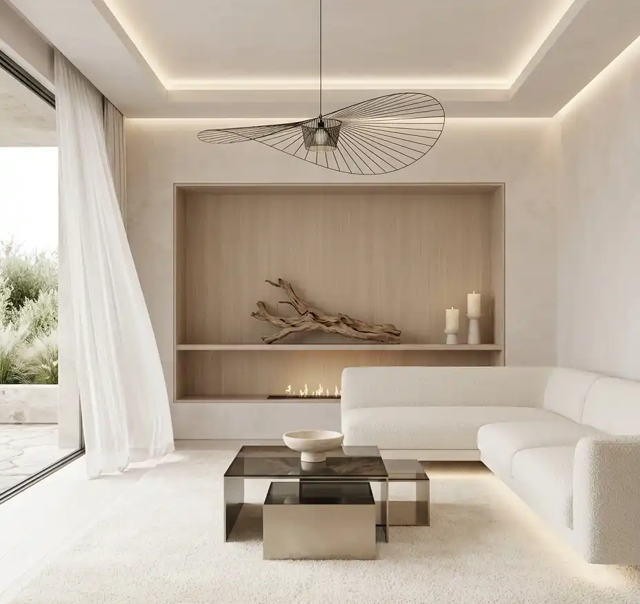 Modern Living Room Idea: The Industrial Softness - Modern Living Room Idea: The Ethereal Floating Minimalist Hub