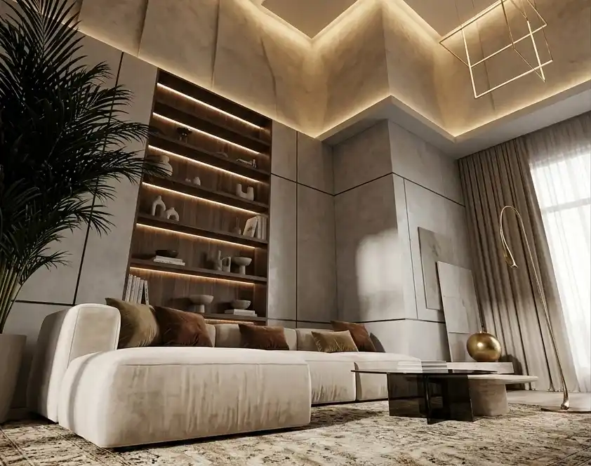 Modern Living Room Idea: The Integrated Minimalist - Modern Living Room Idea: The Architectural Contour