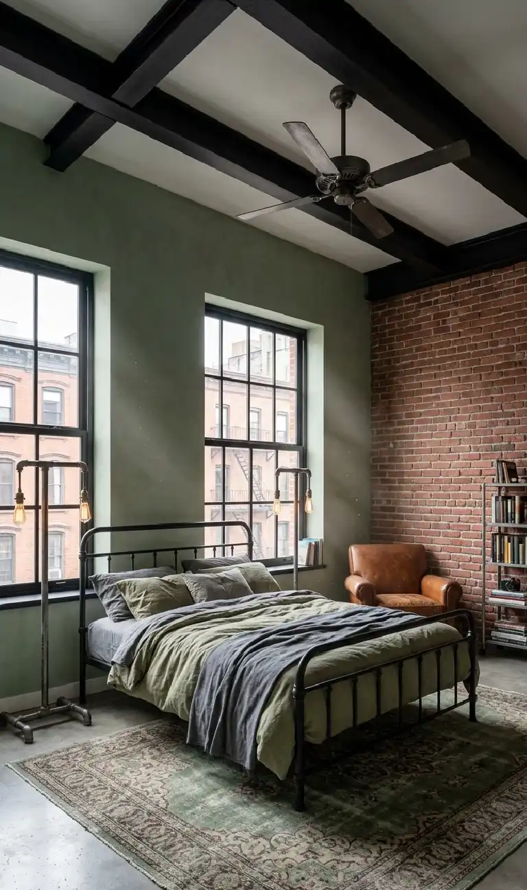 The Rustic Walnut Retreat bedroom - The Industrial Sage Loft bedroom