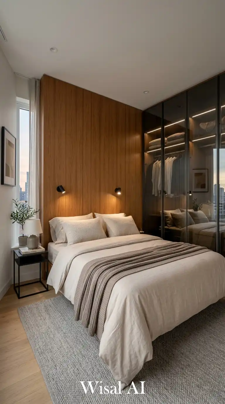 Contemporary Quiet Modern Bedroom with Glass Elements