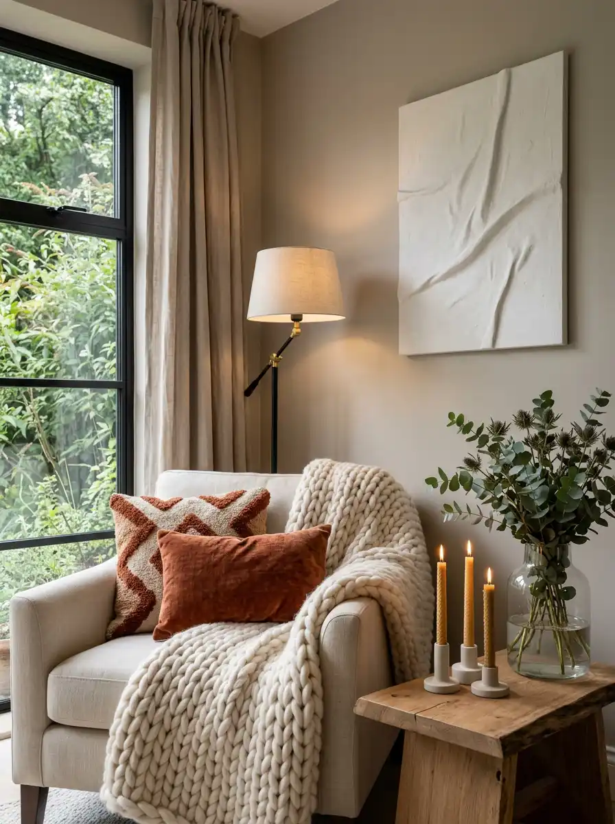 49. The Curated Folk Nook: Cozy Living Room Idea