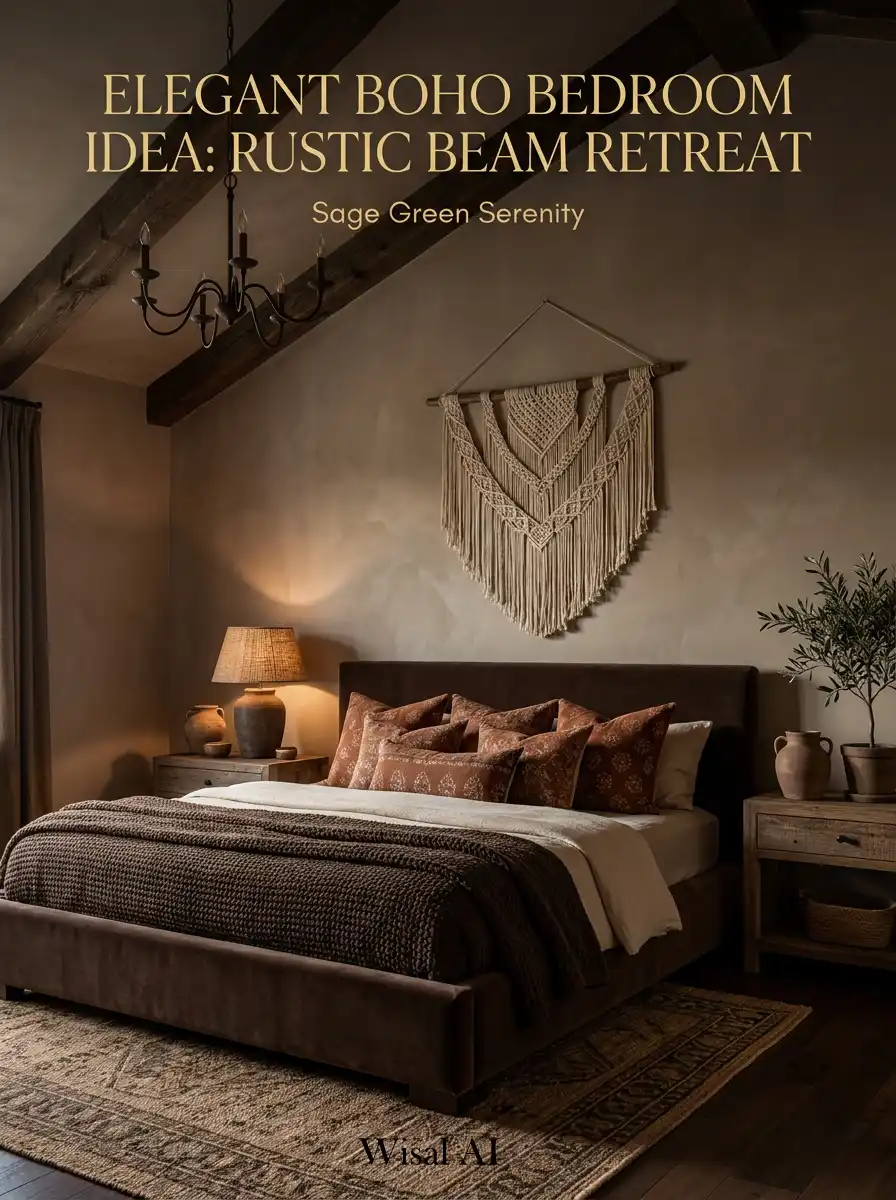 2.Elegant BOHO Bedroom Idea: Rustic Beam Retreat