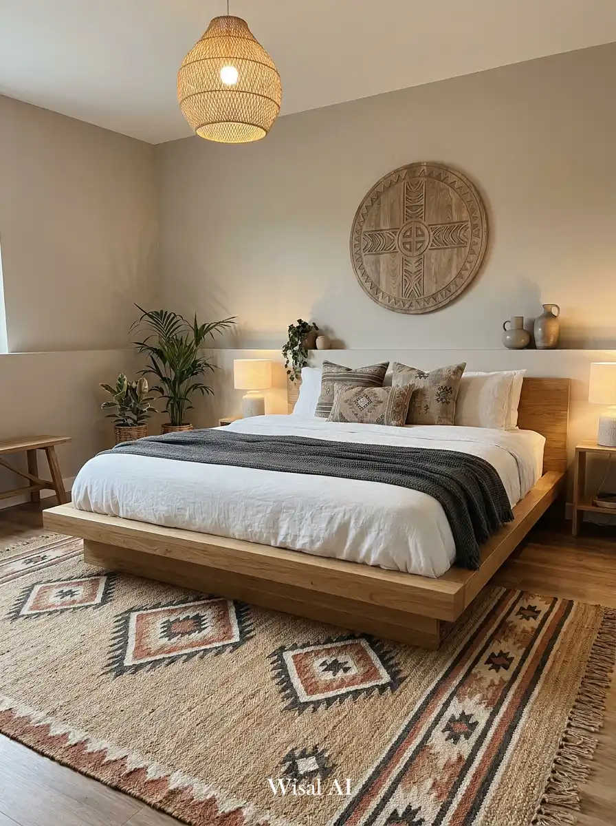 Elegant BOHO Bedroom Idea: The Geometric Tribal Minimalist