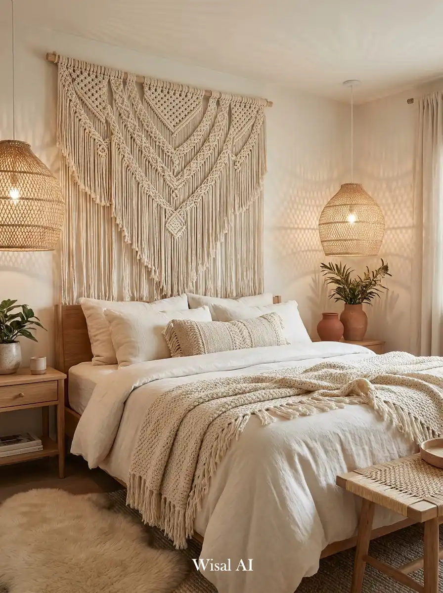 26.Elegant BOHO Bedroom Idea: The Macramé Sanctuary