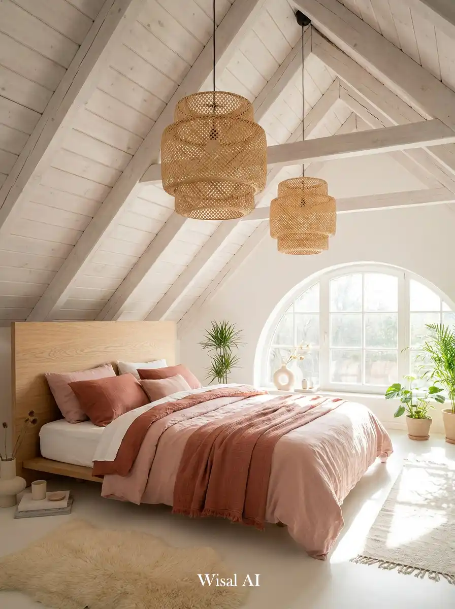23.Elegant BOHO Bedroom Idea: The Scandi-Boho Beam Loft