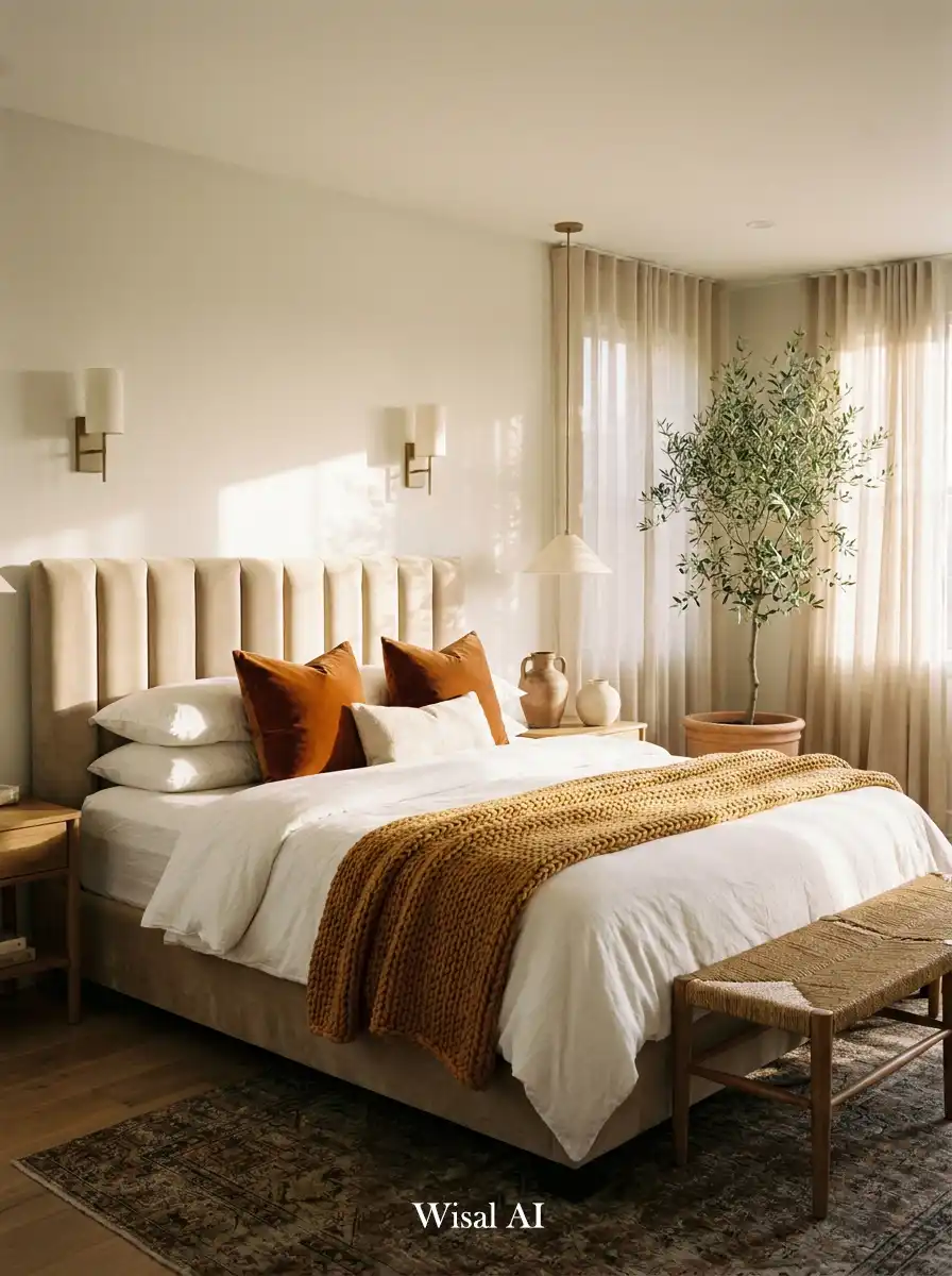 17.Elegant BOHO Bedroom Idea: The Sun-Drenched Ochre Sanctuary