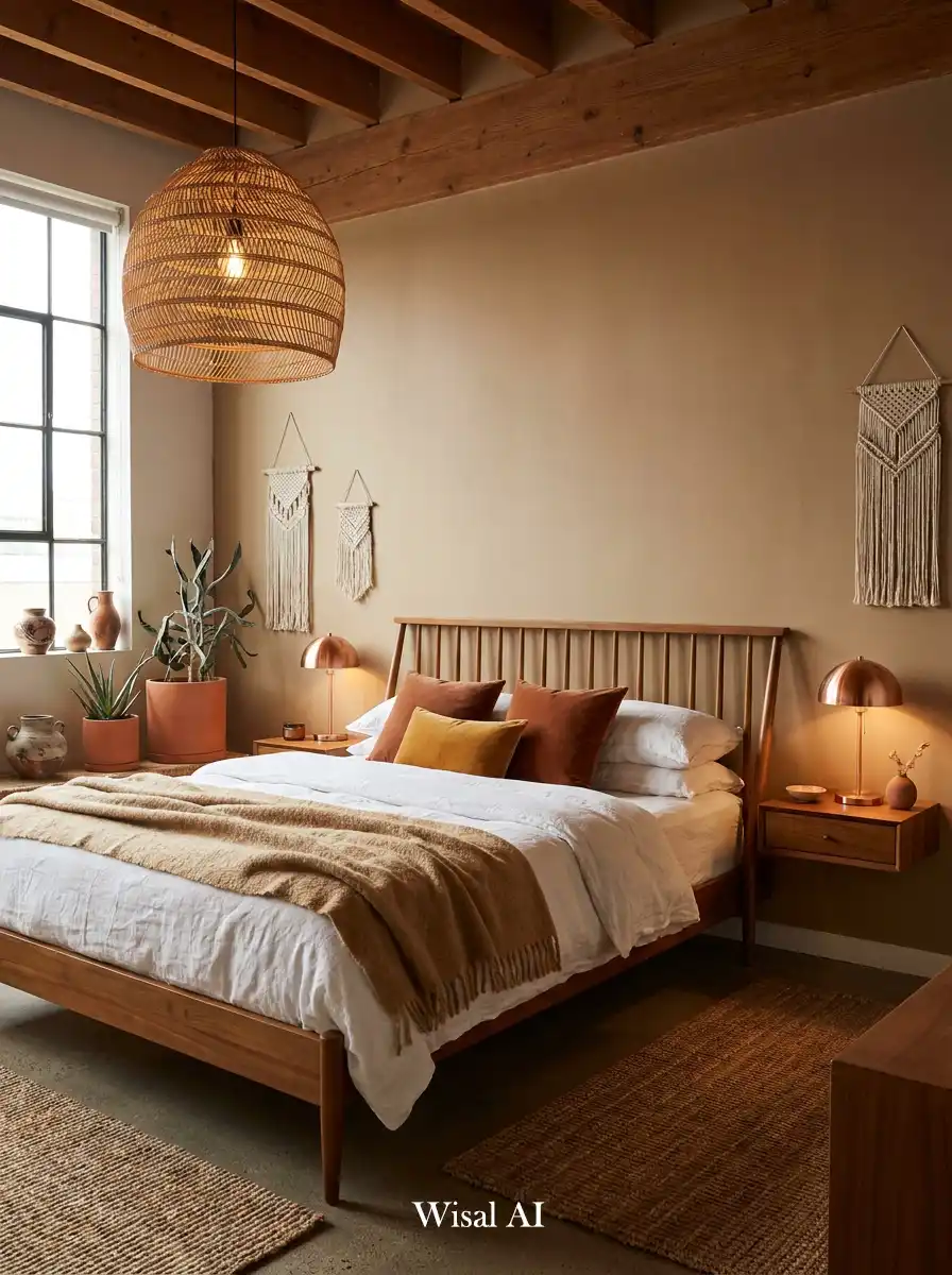 20.Elegant BOHO Bedroom Idea: The Terracotta & Teak Loft