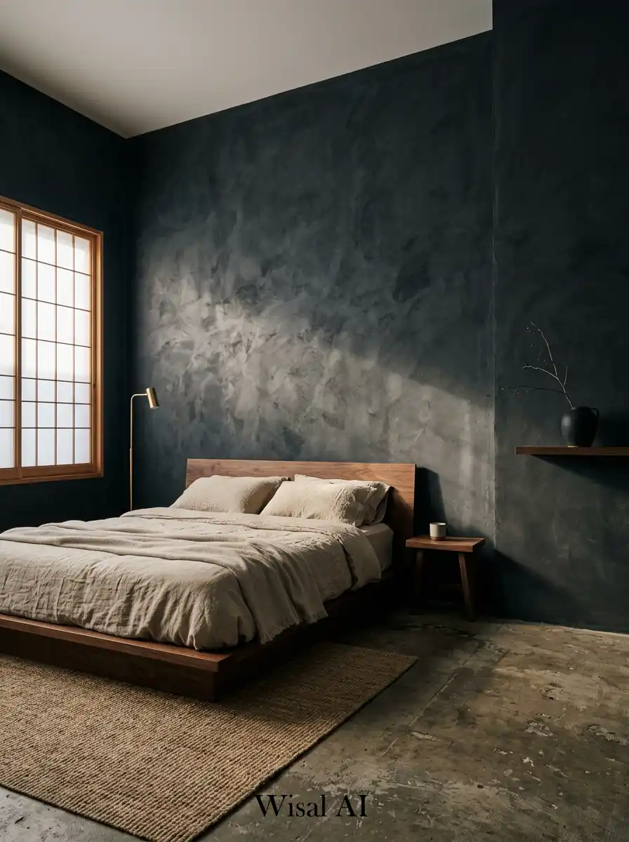 8. Dark Limewash Japandi Bedroom  Not Just for Pale Rooms