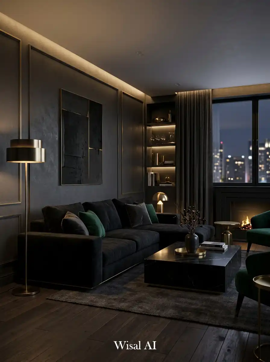 21. Noir Velvet Modern Living Room