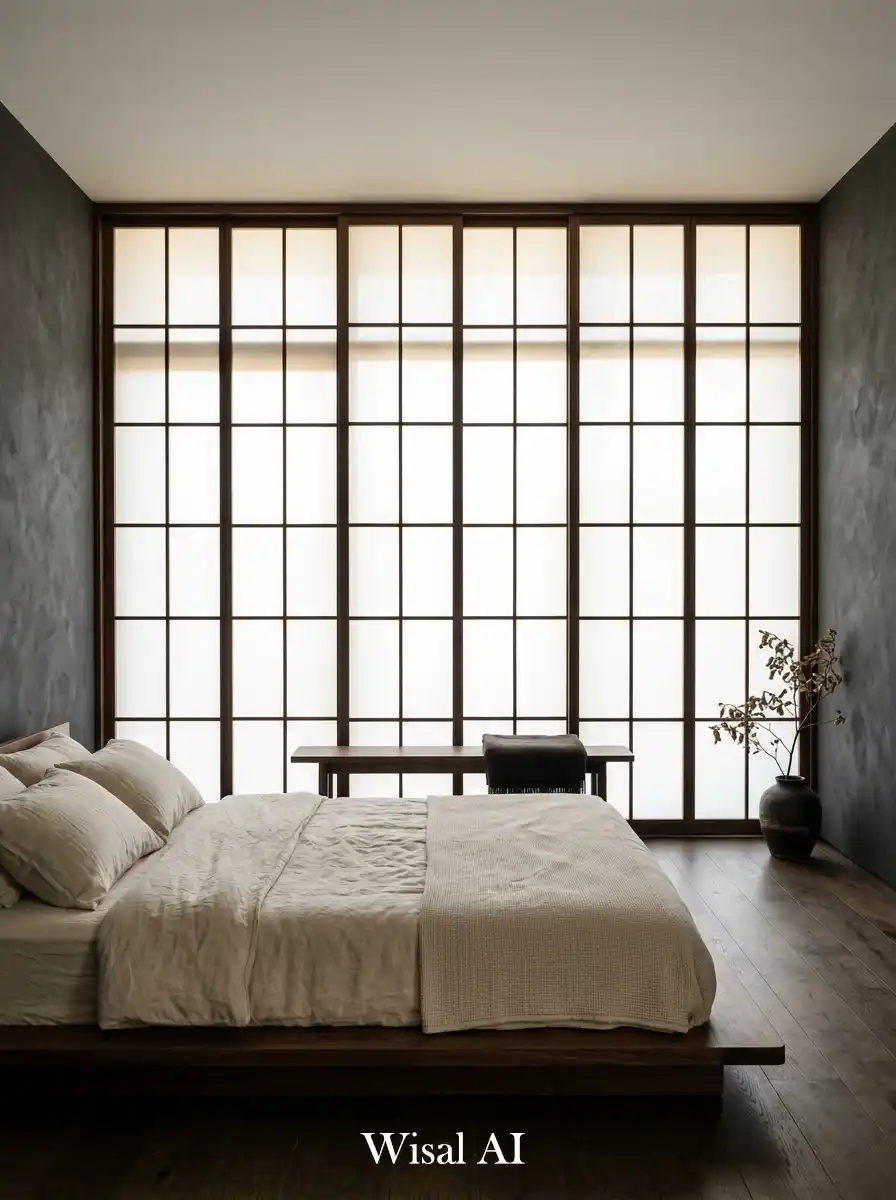 14. Shoji Inspired Window in a Japandi Bedroom  Filtered Light as Architecture