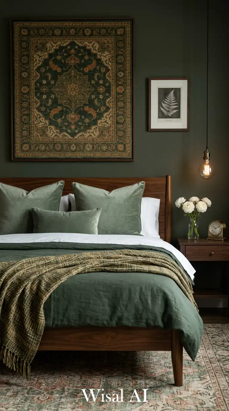 Textural Richness for Your Sage Green Bedroom Idea
