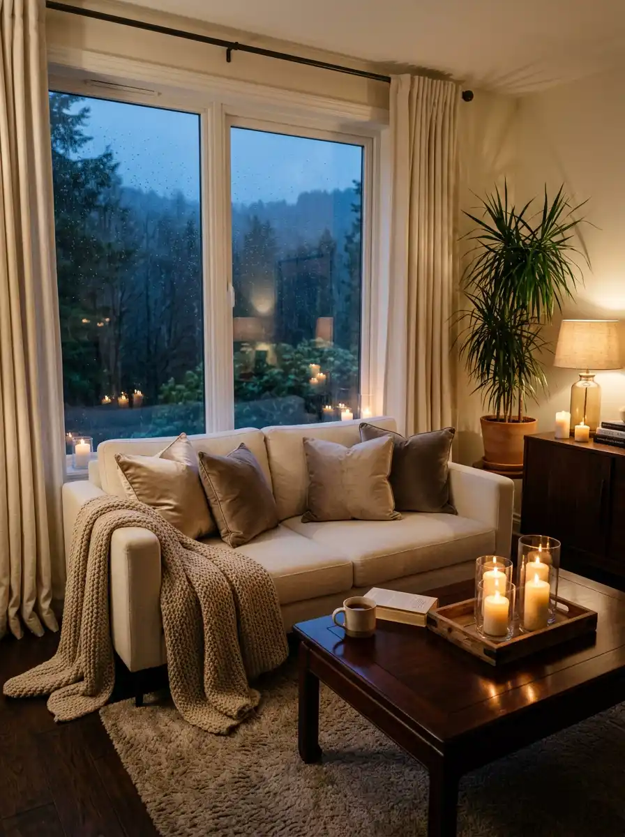 24. The Candlelit Window Nook: A Cozy Living Room Idea