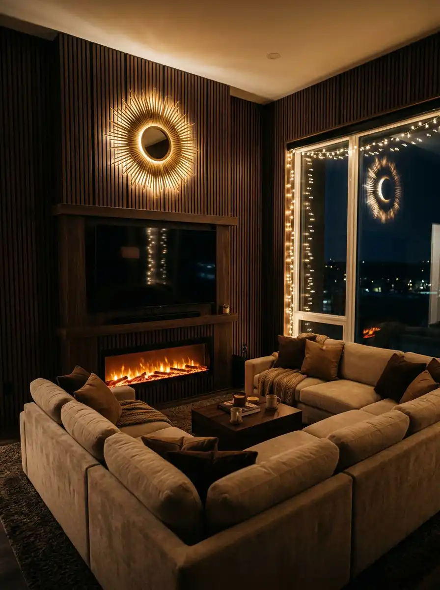 37.The Midnight Glow Lounge: Cozy Living Room Idea