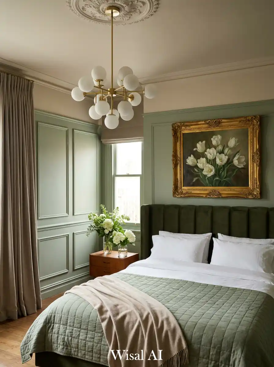 The Neoclassical Flora Suite: A Luxury Sage Green Bedroom