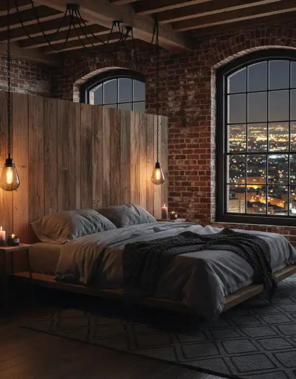 +25 Industrial Loft Bedroom Inspirations: Concrete, Leather, and Metal - Interior Design Inspiration | Wisal AI : object Object
